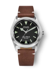 Men's silver Nivada Grenchen watch with leather strap Super Antarctic 32026A02 38MM Automatic