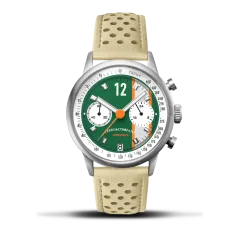 Silberne Herrenuhr Ferro & Company mit Ledergürtel Race Master Chronograph GREEN GLF 39MM