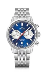 Męski srebrny zegarek Delma Watches ze stalowym paskiem Continental Silver / Blue 42MM Automatic