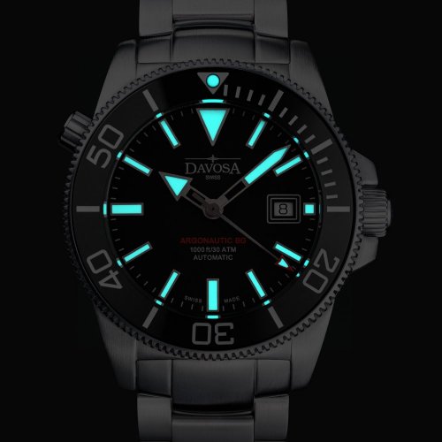 Relógio Davosa de prata para homem com pulseira de aço Argonautic BG - Silver/Black 43MM Automatic