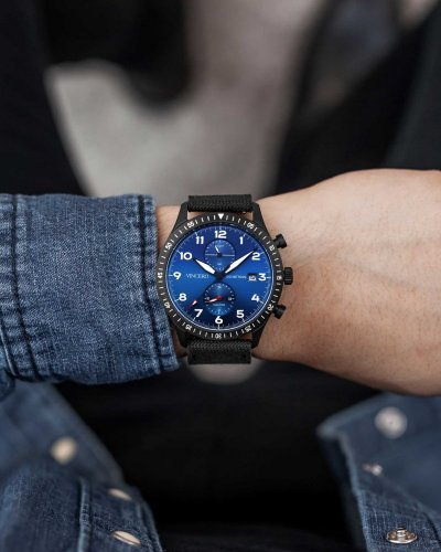 Μαύρο ανδρικό ρολόι Vincero με ατσάλινο λουράκι The Altitude Matte Black/Cobalt 43MM