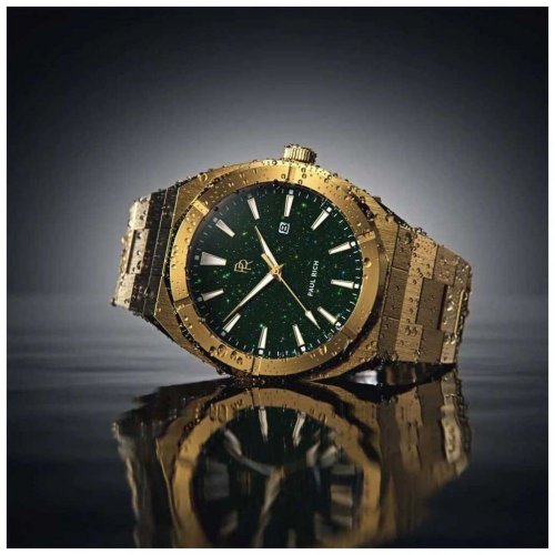 Relógio de ouro de homem Paul Rich com bracelete de aço Star Dust - Green Gold Automatic 45MM