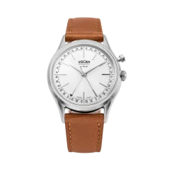 Srebrni muški sat Vulcain s kožnim remenom Cricket President Silver Steel Case Back - BROWN PLAIN 38MM Automatic
