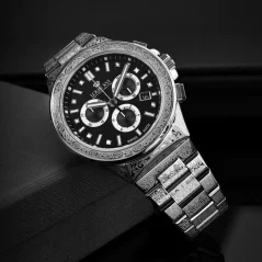 Montre Louis XVI pour homme en argent avec bracelet en acier Frosted Le Monarque 1214 - Silver 42MM