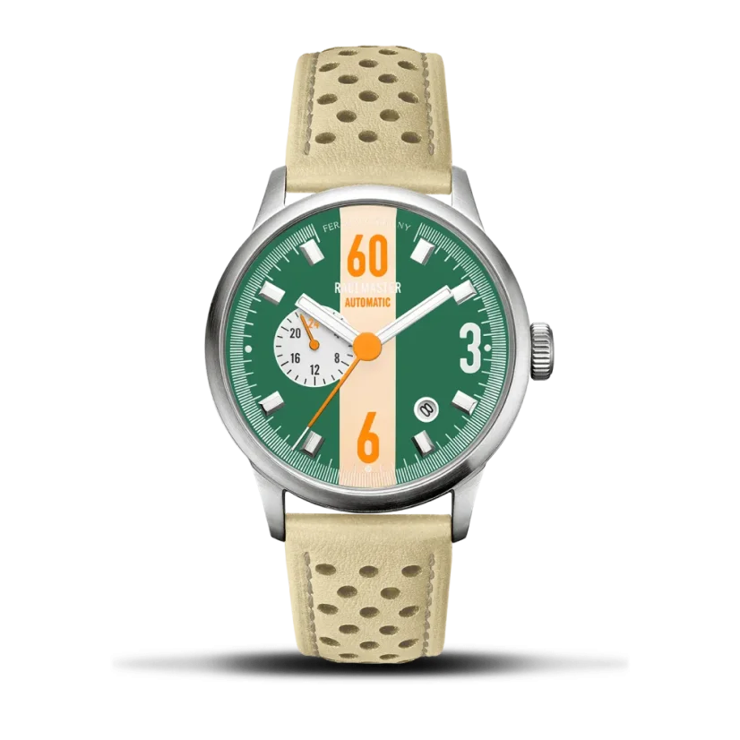 Montre Ferro & Company pour hommes en argent avec bracelet en cuir Race Master Automatic Green 39MM Automatic