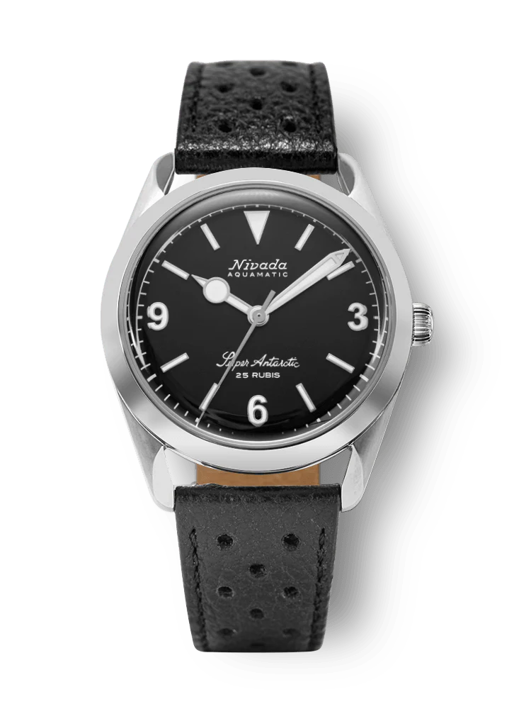 Men's silver Nivada Grenchen watch with leather strap Super