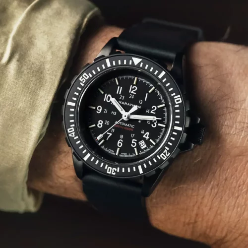 Miesten musta Marathon Watches - kello kuminauhalla Anthracite Large Diver's 41MM Automatic