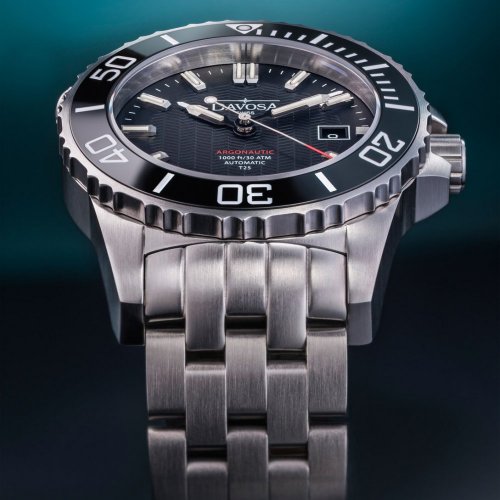 Relógio Davosa de prata para homem com pulseira de aço Argonautic Lumis Mesh - Silver/Black 43MM Automatic