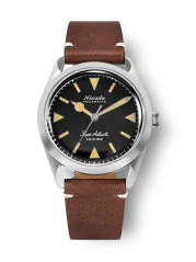 Stříbrné pánské hodinky Nivada Grenchen s koženým páskem Super Antarctic 32024A 38MM Automatic