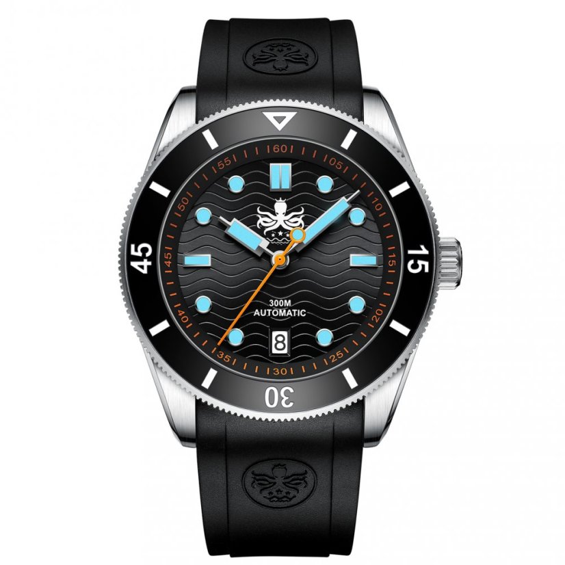 Černé pánské hodinky Phoibos Watches s gumovým páskem Wave Master PY010CR - Automatic 42MM