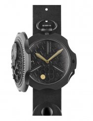 Černé pánské hodinky Mondia s koženým páskem Tambooro Bullet Dirty Black ZIRCONIA 48MM