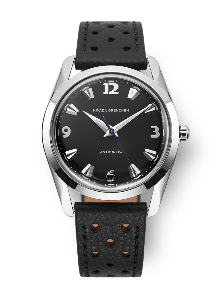Men's silver Nivada Grenchen watch with leather strap