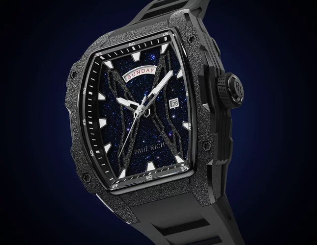 Men's black Paul Rich Watch with a rubber band Frosted Astro Day & Date Lunar - Black 42,5MM