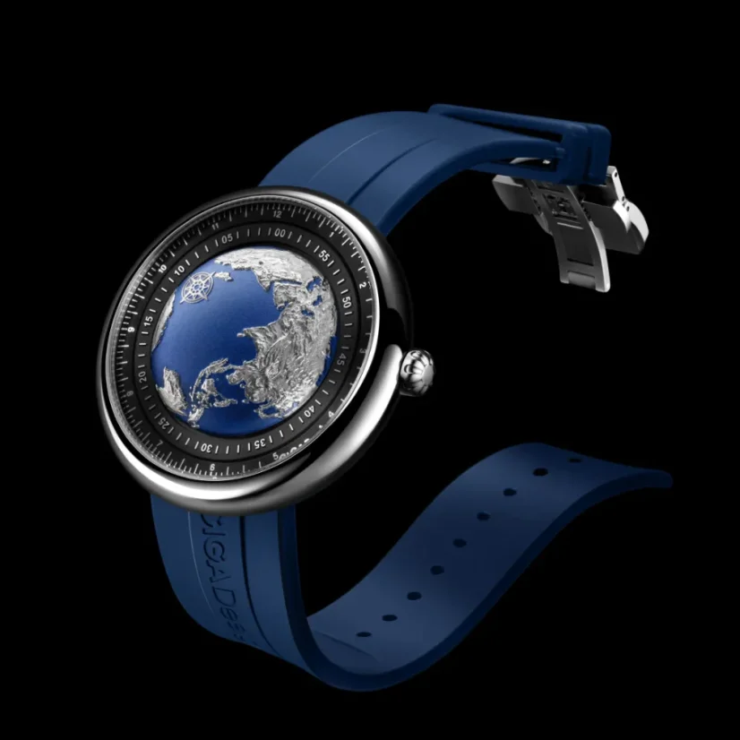 Orologio da uomo CIGA Design in argento con cinturino in gomma U Blue Planet Steel 46MM Automatic