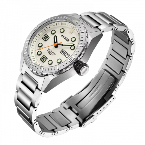 Men's silver Audaz Watches watch with steel strap Tri Hawk ADZ-4010-04 - Automatic 43MM