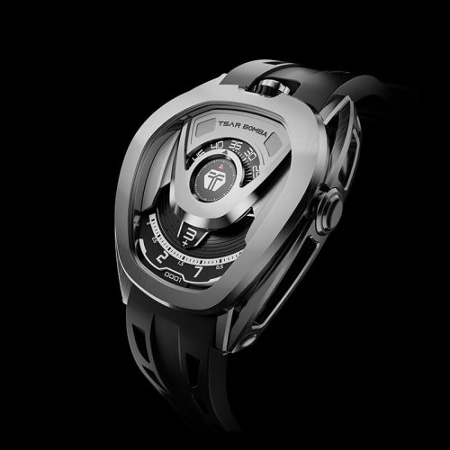 Ασημένιο ανδρικό ρολόι Tsar Bomba Watch με ατσάλινο λουράκι TB8213 - Silver / Black Automatic 44MM