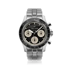 Men's silver About Vintage watch with steel strap Racing Chronograph 1960 Black 40MM