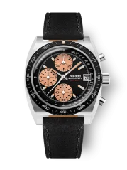 Strieborné pánske hodinky Nivada Grenchen s koženým opaskom Chronosport Mecaquartz Salmon 77002Q17 38MM