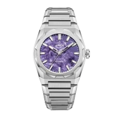 Strieborné pánske hodinky Aisiondesign Watches s ocelovým pásikom HANG Crafts - Charoite Dial 40MM Automatic