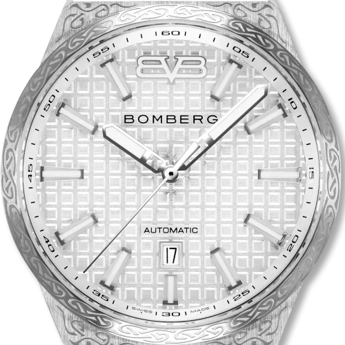Zilveren herenhorloge van Bomberg Watches met een rubberen band DIAMOND WHITE 43MM Automatic