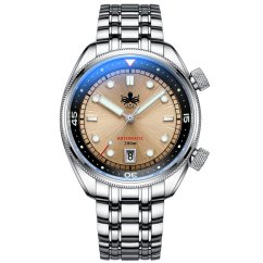 Men's silver Phoibos watch with steel strap Eagle Ray 200M - PY039H Sunray Champagne Automatic 41MM