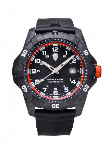 Čierne pánske hodinky ProTek Watches s gumovým pásikom Dive Series 1004 42MM
