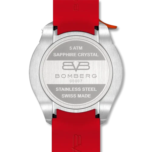 Strieborné pánske hodinky Bomberg Watches s gumovým pásikom RACING 4.3 Red 45MM