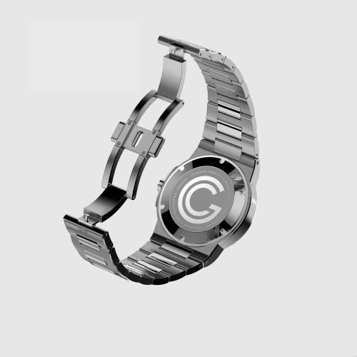 Men's silver Corniche watch with steel strap La Grande with Bleu Marine dial 39MM