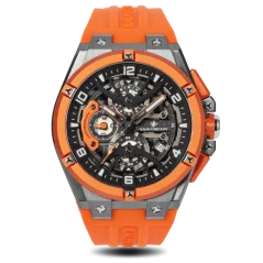Srebrny zegarek męski Ralph Christian z gumką The Apex Chrono - Sunset Orange 46MM