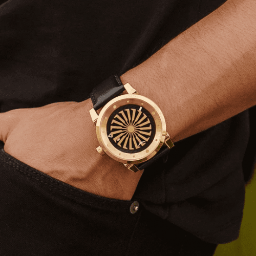 Men's gold Zinvo Watches watch with genuine leather belt Blade 12K - Black 44MM
