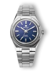Men's silver Nivada Grenchen watch with steel strap F77 Blue No Date 68001A77 37MM Automatic