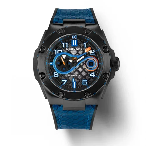 Reloj Nsquare negro para hombre con correa de cuero SnakeQueen Dazzling Blue 46MM Automatic