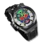 Zwart herenhorloge van Bomberg Watches met een rubberen band CHRONO SKULL THROWBACK EDITION - COLORIDO BLACK 44MM Automatic