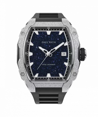 Orologio da uomo in argento Paul Rich Watch con un braccialetto di gomma Frosted Astro Abyss - Silver 42,5MM