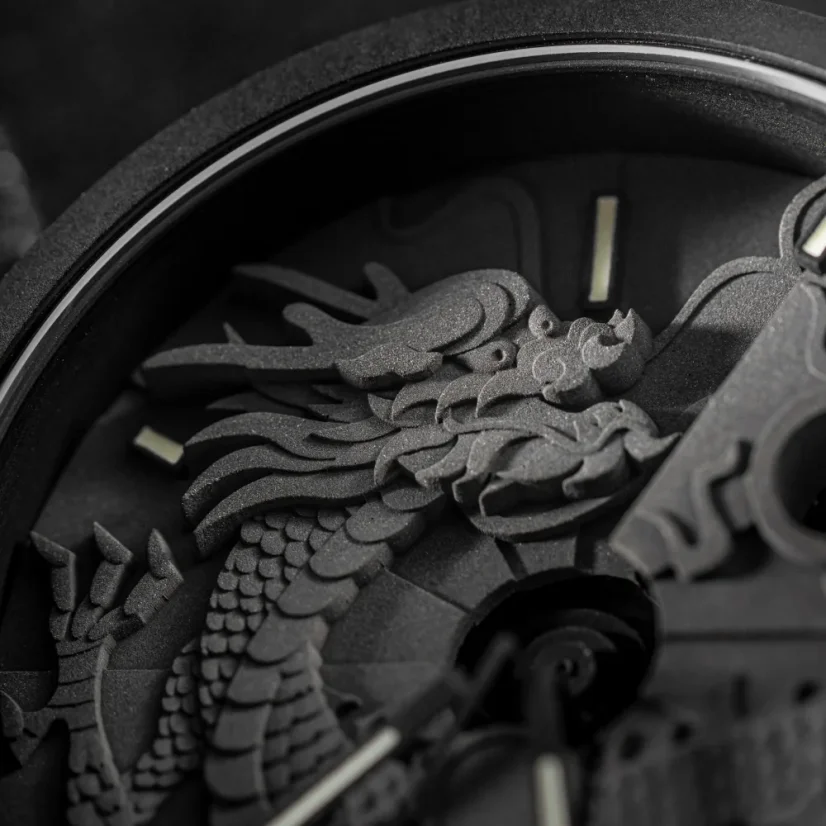 Men's black 22Designstudio Watches with leather strap Black Dragon 45MM Automatic