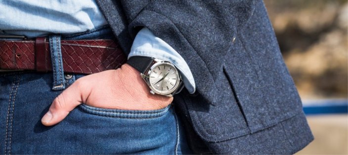 Relógio Milus Watches prata para homens com pulseira de couro Snow Star Sky Silver 39MM Automatic