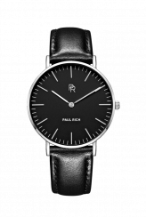 Relógio Paul Rich de prata para mulher, com pulseira de couro genuíno Monaco Black Silver - Black Leather