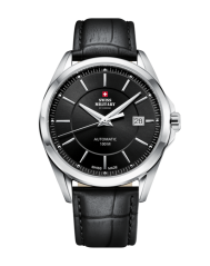 Čierne pánske hodinky Swiss Military Hanowa s koženým pásikom Elegant SMA34085.13 40MM Automatic