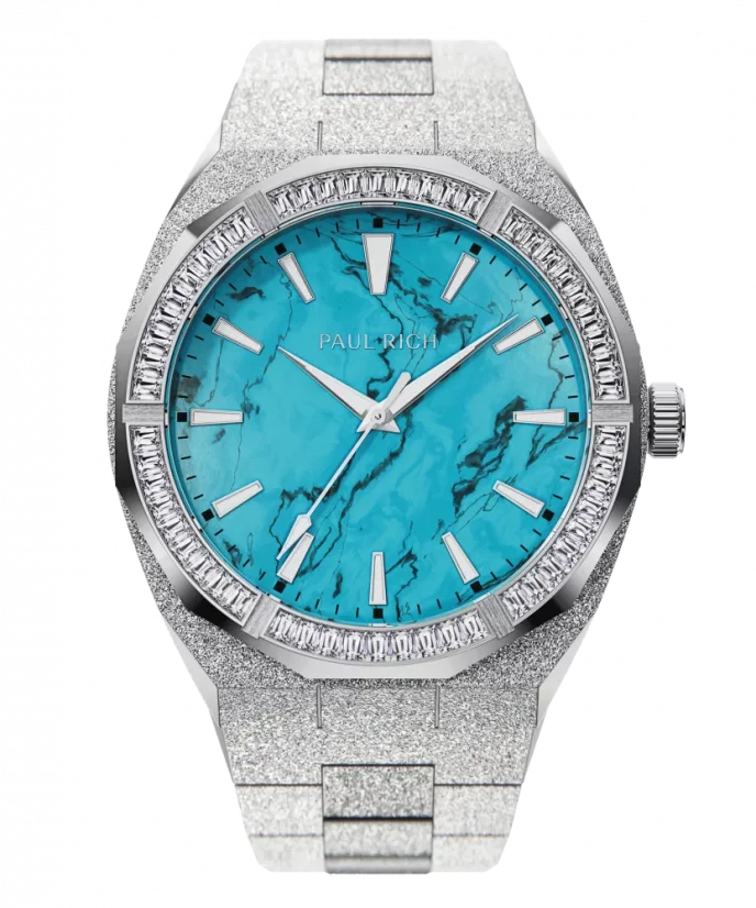 Montre Paul Rich pour homme en argent avec bracelet en acier Frosted Star Dust Azure Dream - Silver 45MM
