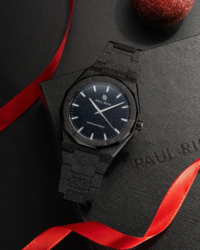 Men's black Paul Rich watch with steel strap Frosted Star Dust II - Void Black 43MM