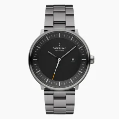 Men's black Nordgreen watch with steel strap Philosopher Black Dial - 3-Link / Gun Metal 36 MM