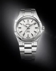 Men's silver Nivada Grenchen watch with steel strap 77 SST WHITE MK2 69014A77 With Date 38MM Automatic