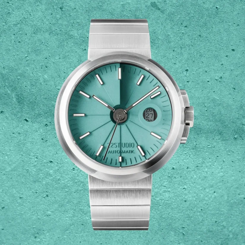 Stříbrné pánské hodinky 22Designstudio Watches s ocelovým páskem Concrete Sport Green 45MM Automati