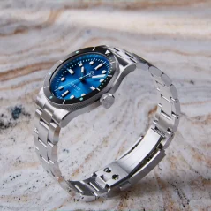 Męski srebrny zegarek Henryarcher Watches ze stalowym paskiem Nordsø - Horizon Blue Trinity Grey 40MM Automatic