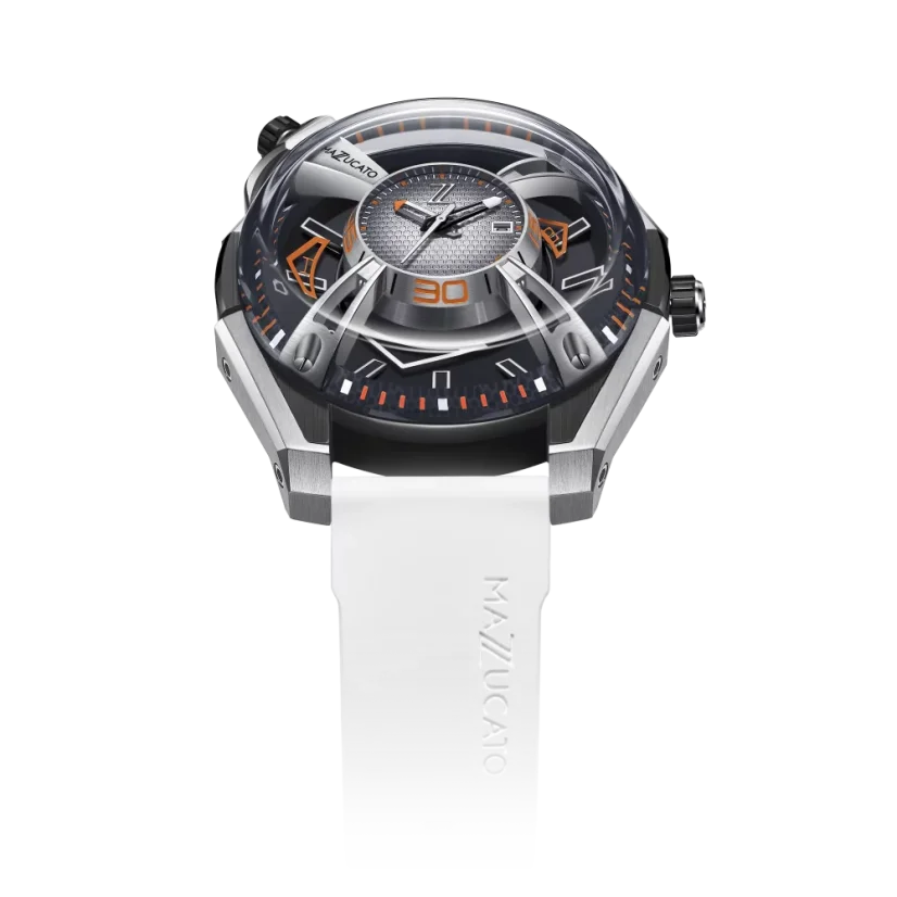Men's Mazzucato silver watch with rubber strap LAX Dual Time White - 48MM Automatic