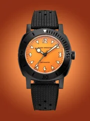 Men's black Nivada Grenchen watch with rubber strap Depthmaster Black Pumpkin 14131A01 39MM Automatic