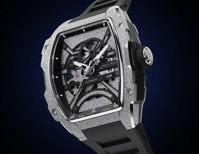 Relógio de homem Paul Rich Watch prateado com bracelete de borracha Frosted Astro Skeleton Abyss - Silver 42,5MM