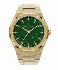 Goldene Herrenuhr Paul Rich mit Stahlband Frosted Star Dust II - Gold / Green 43MM