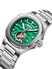 Relógio Waldhoff bracelete de aço prateado para homem Navigator Emerald 40MM Automatic