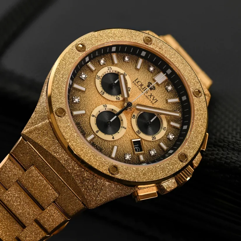 Men's gold Louis XVI watch with steel strap Frosted Le Monarque 1213 - Gold 42MM